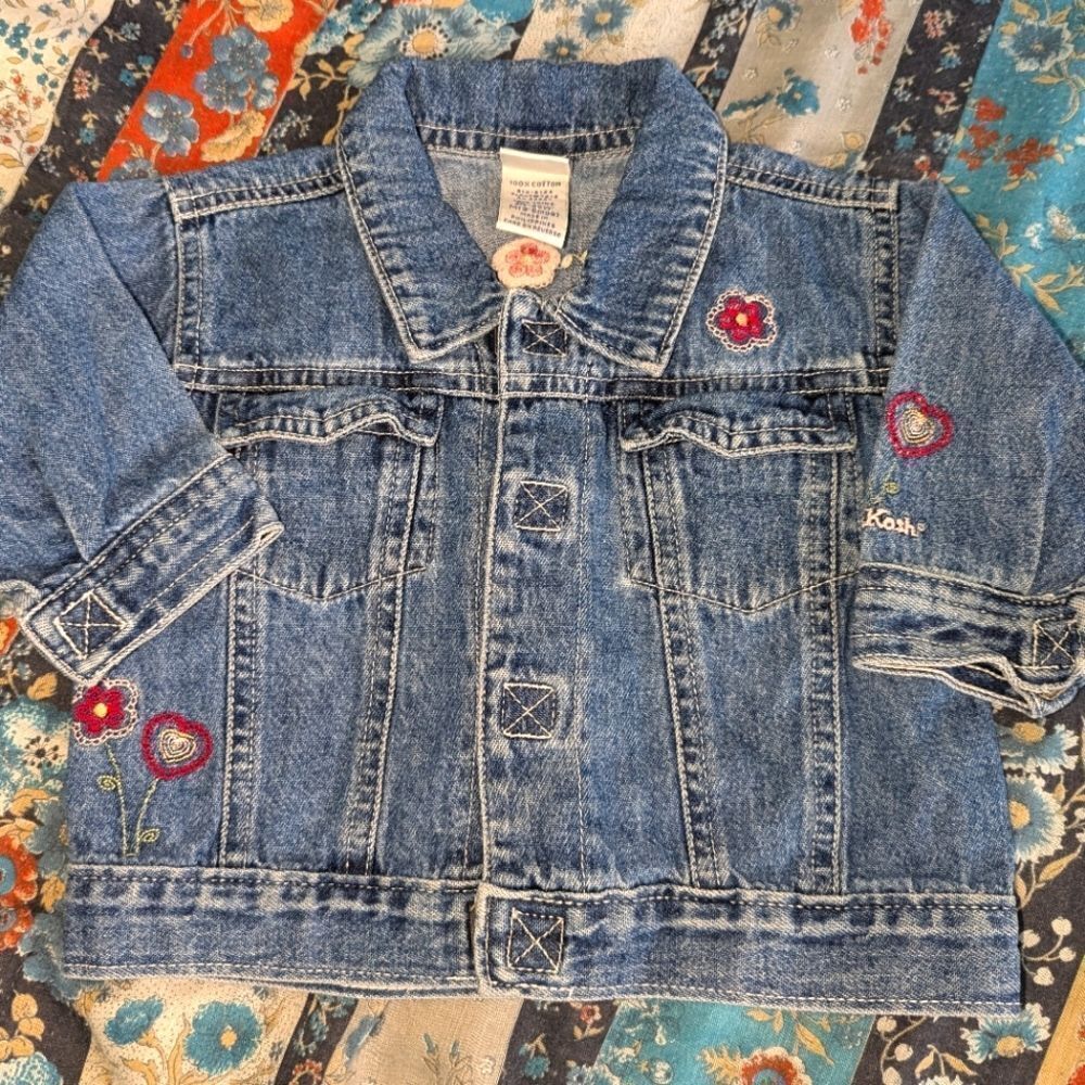 Oshkosh baby bgosh Y2K floral embroidered denim jacket infant size 3/6 months
